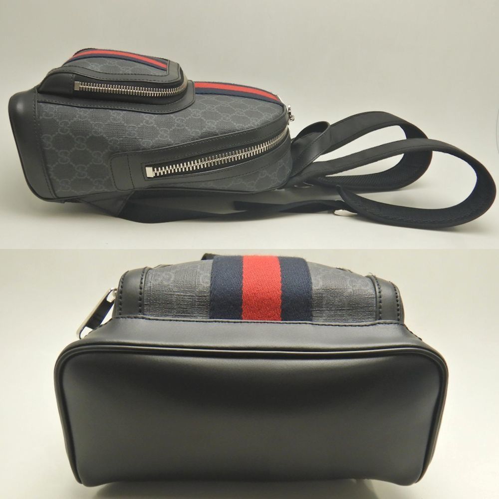 GUCCI Sherry Line Backpack 598102, GG Supreme Canvas and Leather, Gray Black,... - Picture 4 of 10